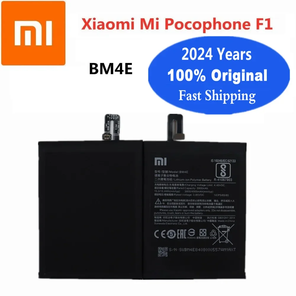 

2024 год, высокое качество, 100% оригинальный аккумулятор для Xiaomi MI Pocophone F1 POCO F1, 4000 мАч, батарея для телефона BM4E