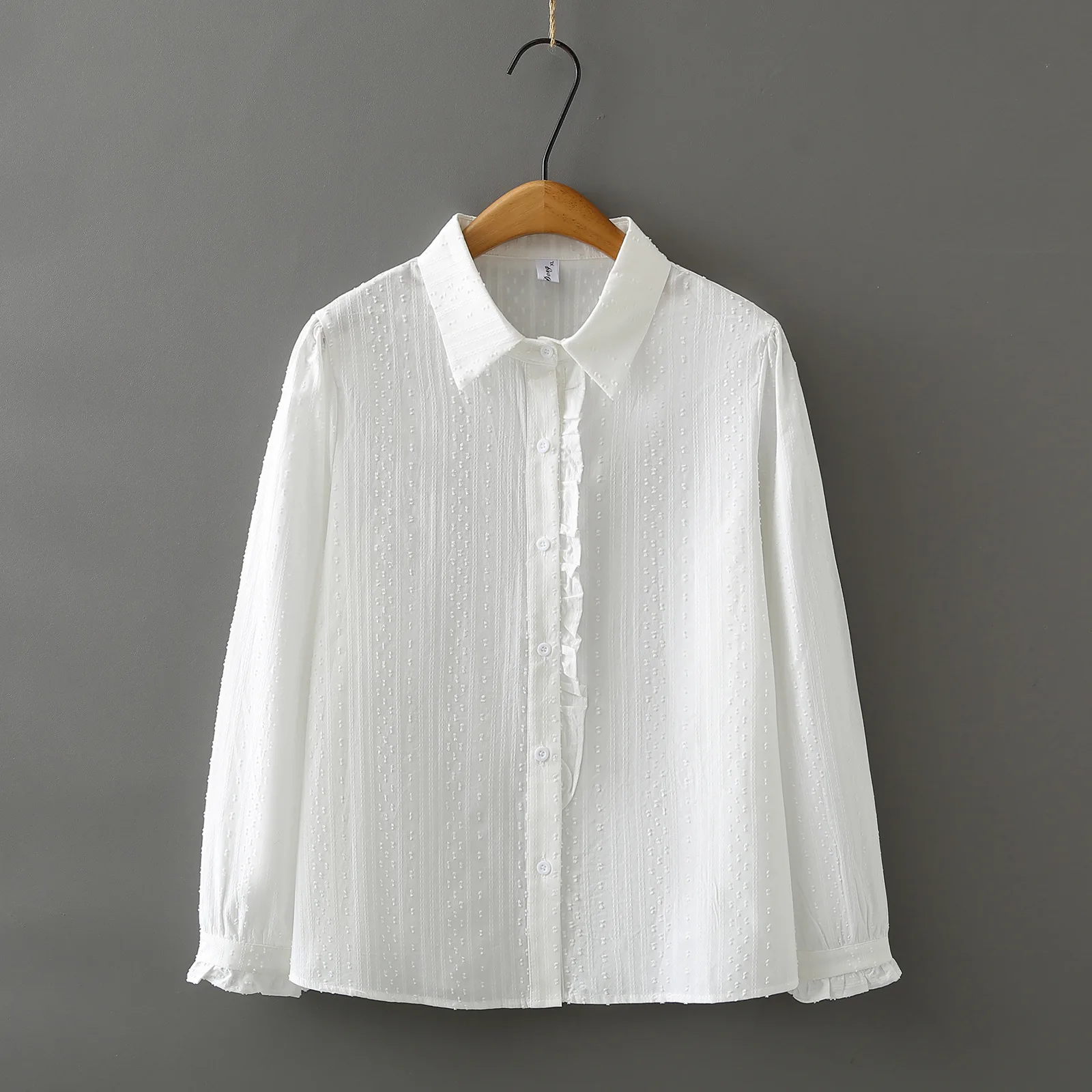 XXXXL Fashion Plus Size Women's Blouses Stylish Long Sleeved Cotton Jacquard Shirt With Ruffled Wear In Autumn 3073