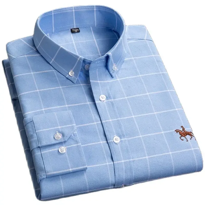

Cotton Men's Plaid Shirt Casual Long Sleeve Oxford Shirts for Men Without Pockets Regular Fit Autumn Man Oversized Shirt 6xl