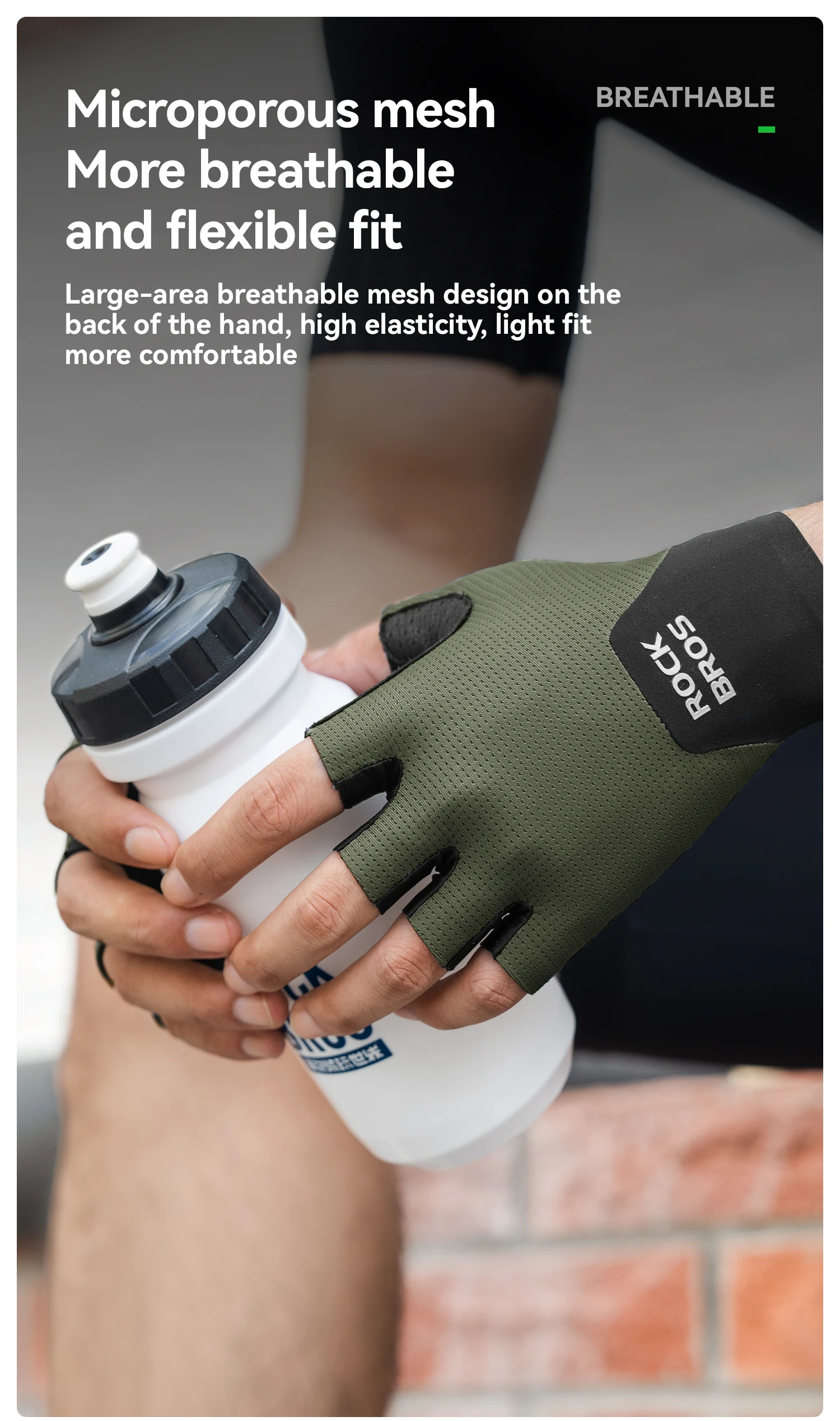 ROCKBROS Fahrradhandschuhe Stoßdämpfende Fahrradhandschuhe Halbfinger Nahtlose Atmungsaktive Fahrradhandschuhe mit XRD-Handflächenpolster – Detail 8