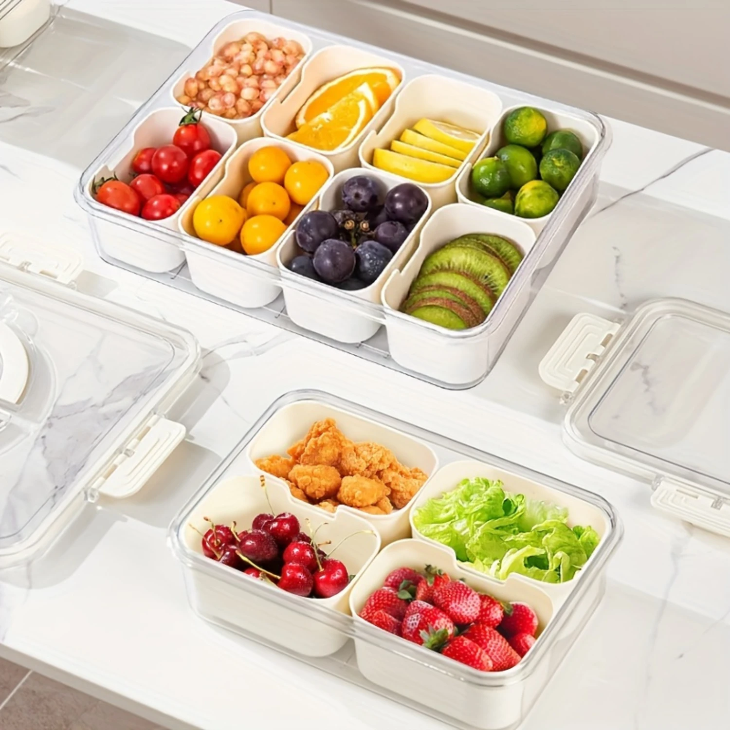 Versatile 4/8-Compartment Snack Organizer With Lid-Portable Plastic Food Container For Picnics, Candy & Fruit Tray Snack Box