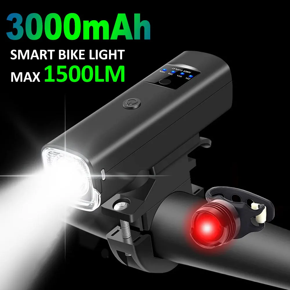 NEWBOLER LIG105 Smart Bicycle Light Rainproof USB LED 3000mAh MTB Front Light Headlight Cycling Flashlight Bike Light Accessories