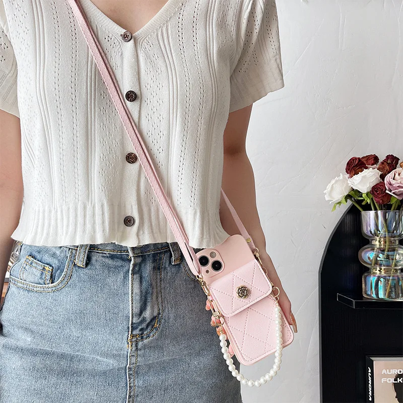 Cute Quicksand Pink Flower Holder Phone Case For iphone 15 14 12 13 11 Pro Max Plus INS Korea Girl Stand Floral Clear Soft Cover - 202192403