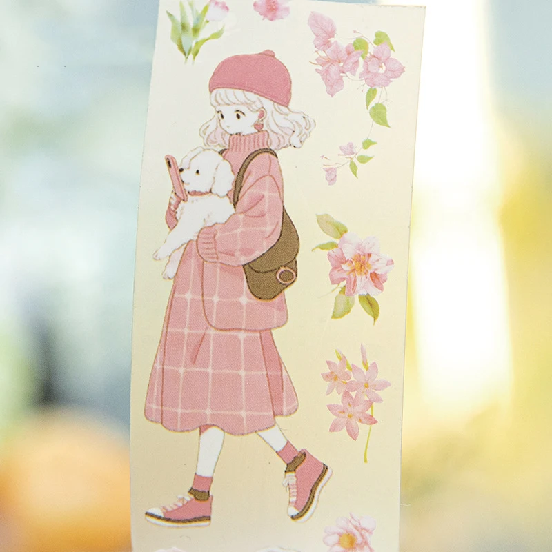 37.5mm * 200cm 꽃 시리즈를 들고 소녀 Kawaii 캐릭터 애완 동물 테이프 크리 에이 티브 DIY 저널 콜라주 장식 편지지