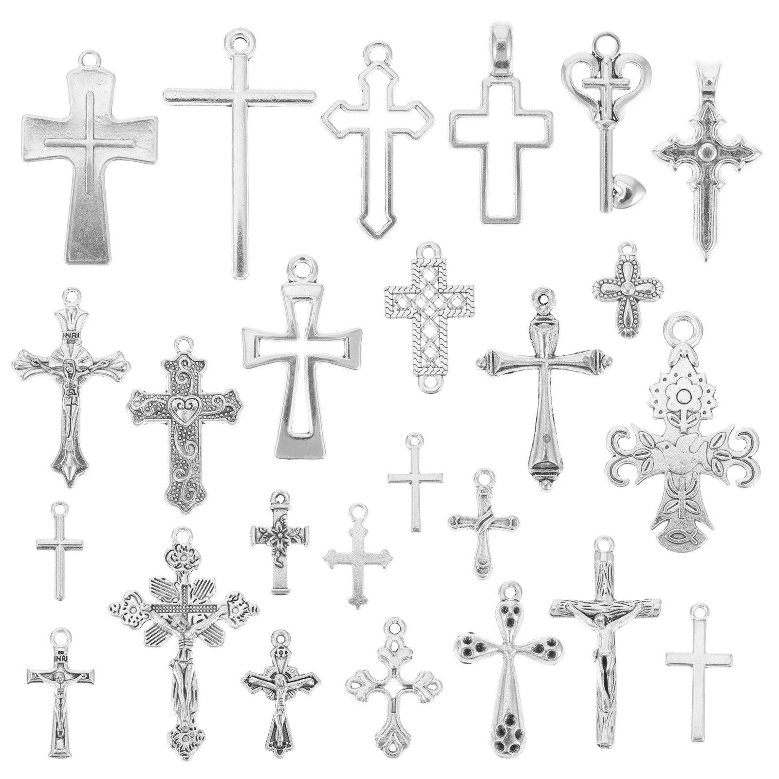 

25 Pcs Crafting Supplies Cross Pendant Jewelry Necklace Locket Alloy Charms DIY