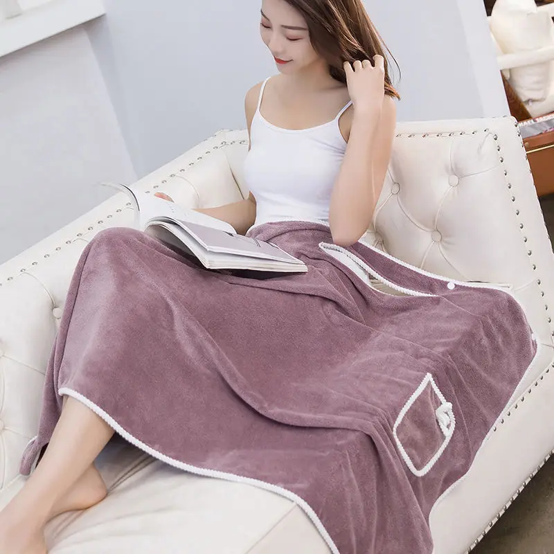 Pocket Coral Velvet Shower Skirt Strong Absorbent For Women