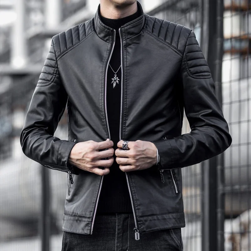 

New Motorcycle Pilot Leather Jacket Fashion Brand Men's Designer Punk Wind Oblique Zipper Design Men's Leather Jacket Coat