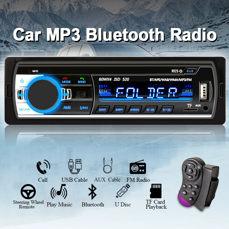 Car Radio Player 1 Din Car Radio Stereo Mp3 Player Digital Bluetooth FM Receiver Auto Radio With AUX/USB/TF Card In Dash Kit