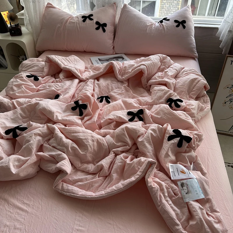 Summer Quilt Skin Friendly Water Washed Cotton Bow Towel Embroidered Luxury Emulation Silk Quilted