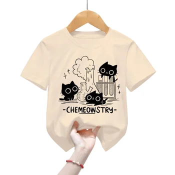Chemeowstry Classic Children's T-shirts Clothing Science Chemistry Children Tshirt Girls Boys Tshirt Cute Black Cat Kids T-shirt 1
