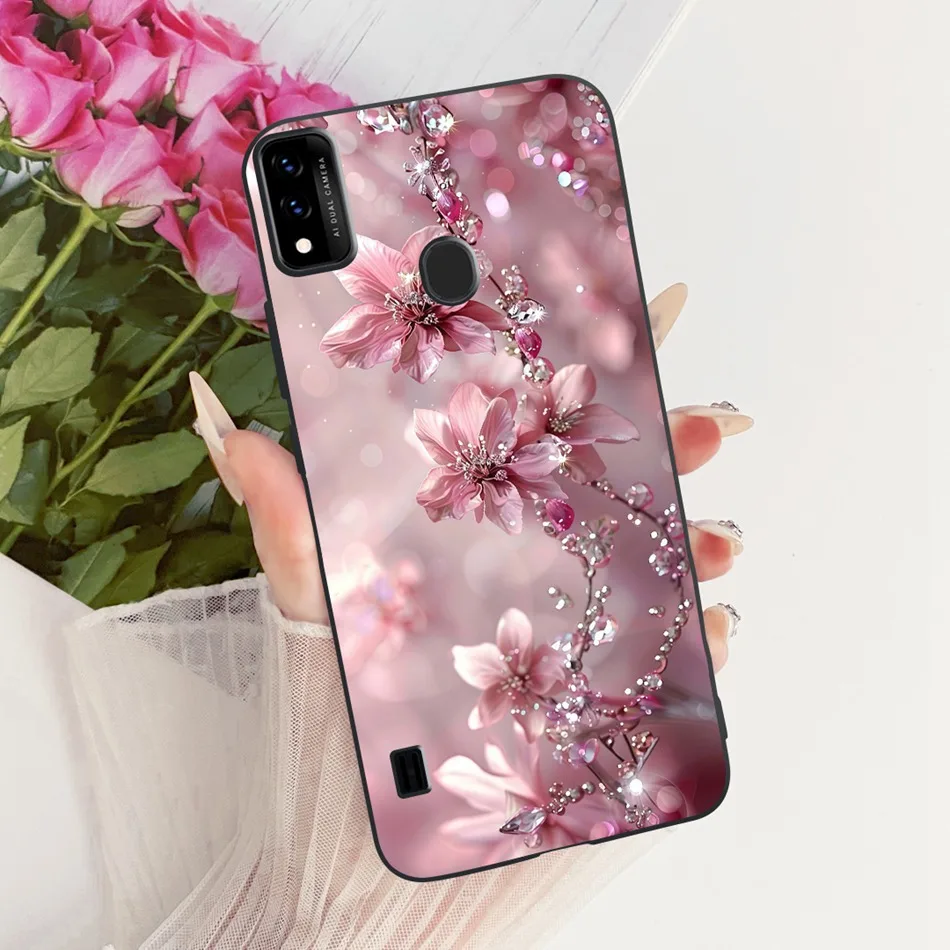Charming Floral Butterfly Cat Black Silicone Phone Case