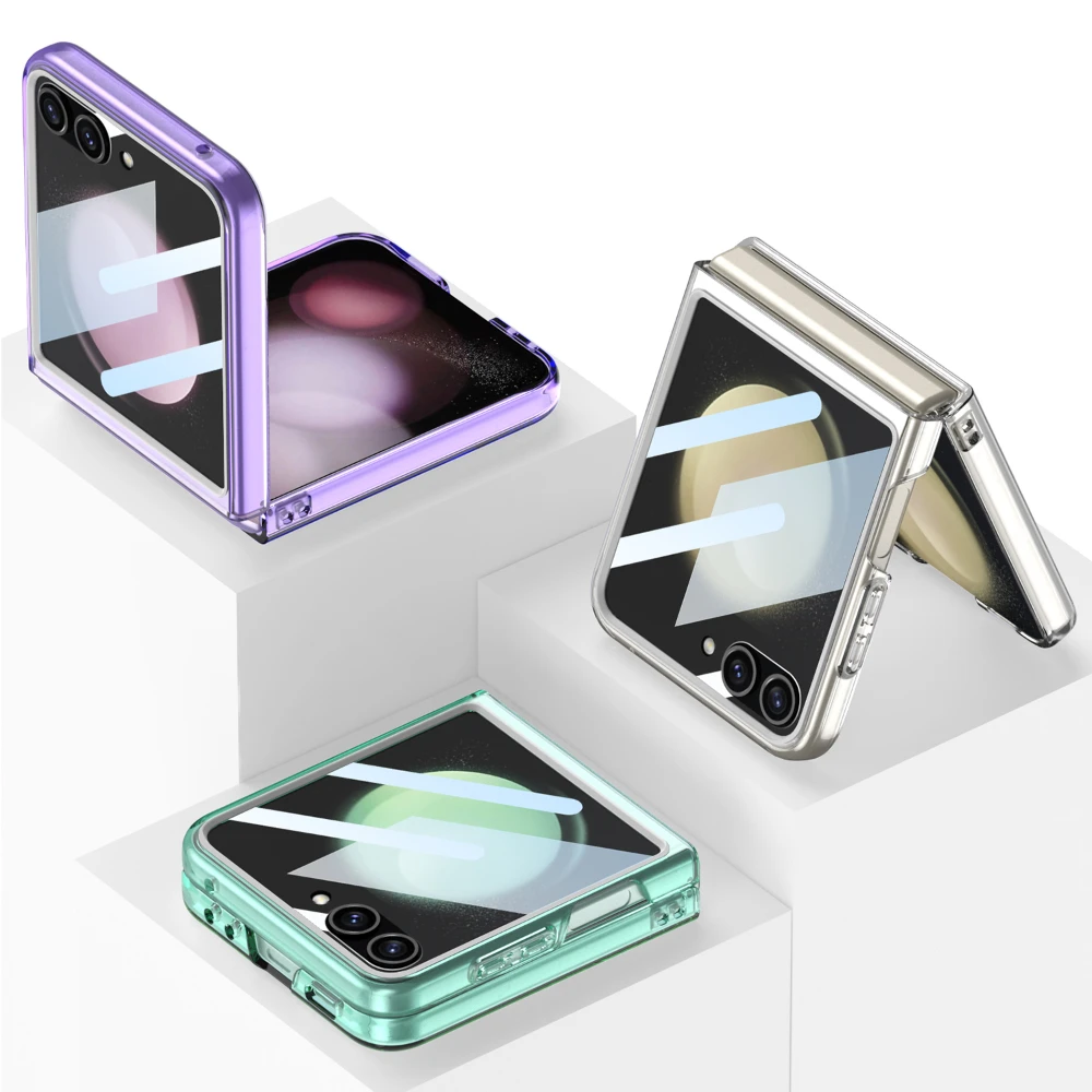 For Samsung Galaxy Z Flip 5 Case Skin Friendly Matte Magnetic Folding Ring Bracket Wireless Charging Large Mirror Film Hard Case