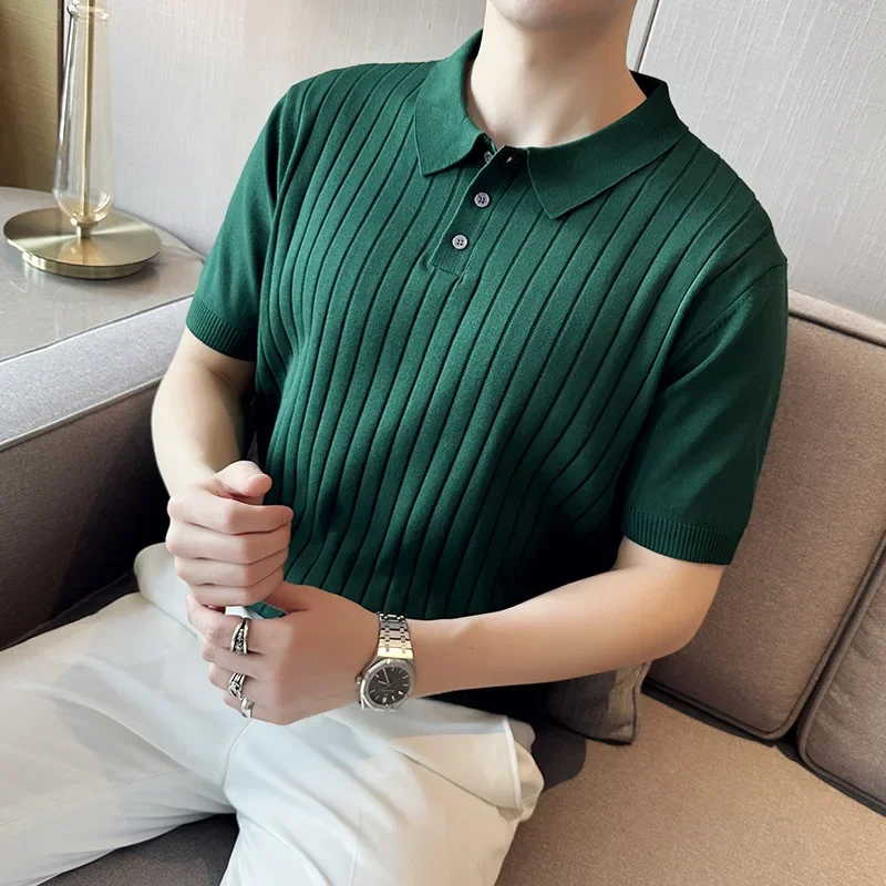 

New Trendy Slim Fit Polo Shirt for Men with Half Sleeves, Fold-over Collar, Ideal for Golf and Summer Casual Wear in Green