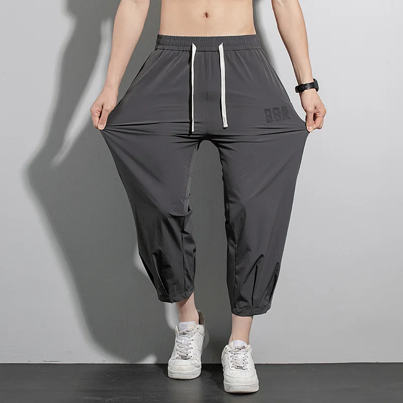 여름 남성 캐주얼 바지 발목 길이 플러스 사이즈, 루즈 한국 스타일 아이스 실크 통기성 바지, 8XL, 9XL