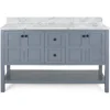 61" Bathroom Vanity with Two Sinks Double Bathroom Vanity with Marble Top, 4 Doors, 2 Drawers, for Bathroom，No Mirror (Grey) 5