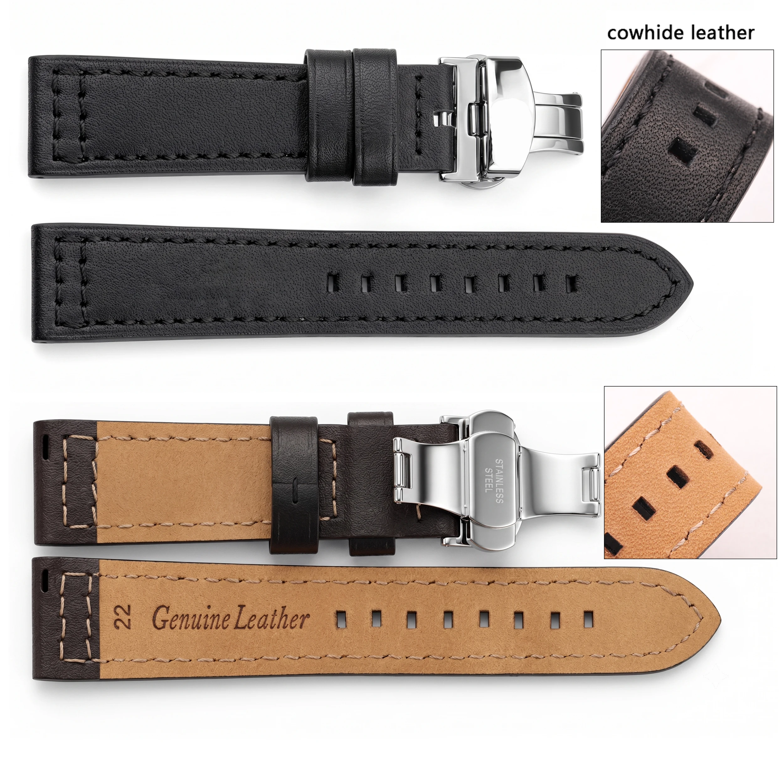 Elegant Quick Release Genuine Leather Watch Strap with Dual Press Automatic Clasp