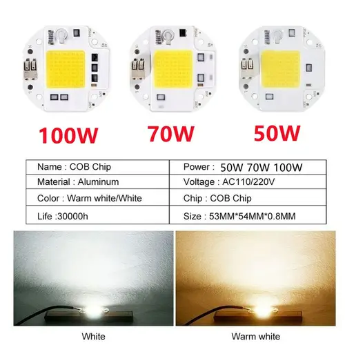 Welding Free  100W 70W 50W High Power COB LED Chip for Spotlight Floodlight 220V 110V Integrated Light Beads Aluminum White Warm - Image 6