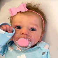 46CM Finished Reborn Baby Doll Felicia Newborn Open Blue Eyes Doll Soft Hand-Rooted Hair 3D Skin Tone Visible Veins Gift Toy 4