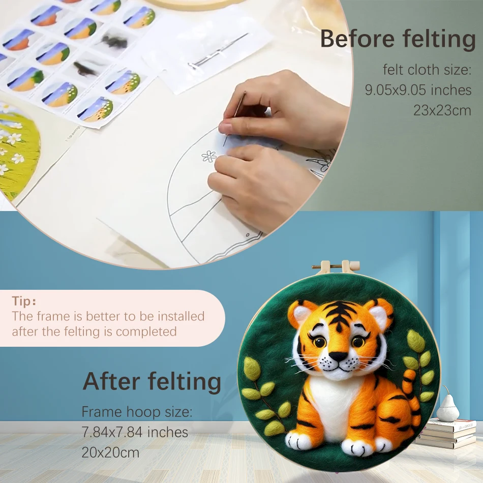 Wool Felting Kit Needle Felt Kit Needle Felting Wool Wool Felting Needles Needle Felting Mat CHENISTORY Wool Felting Package Animal Tiger And Wolf Needle Felting Painting With Frame Kit For Beginner Cat Wool Paint