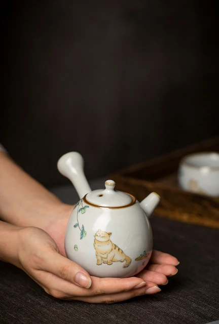 Ceramic Kyusu Teapot Cute Cat Tea Kung Fu 250ml – TheWokeNest