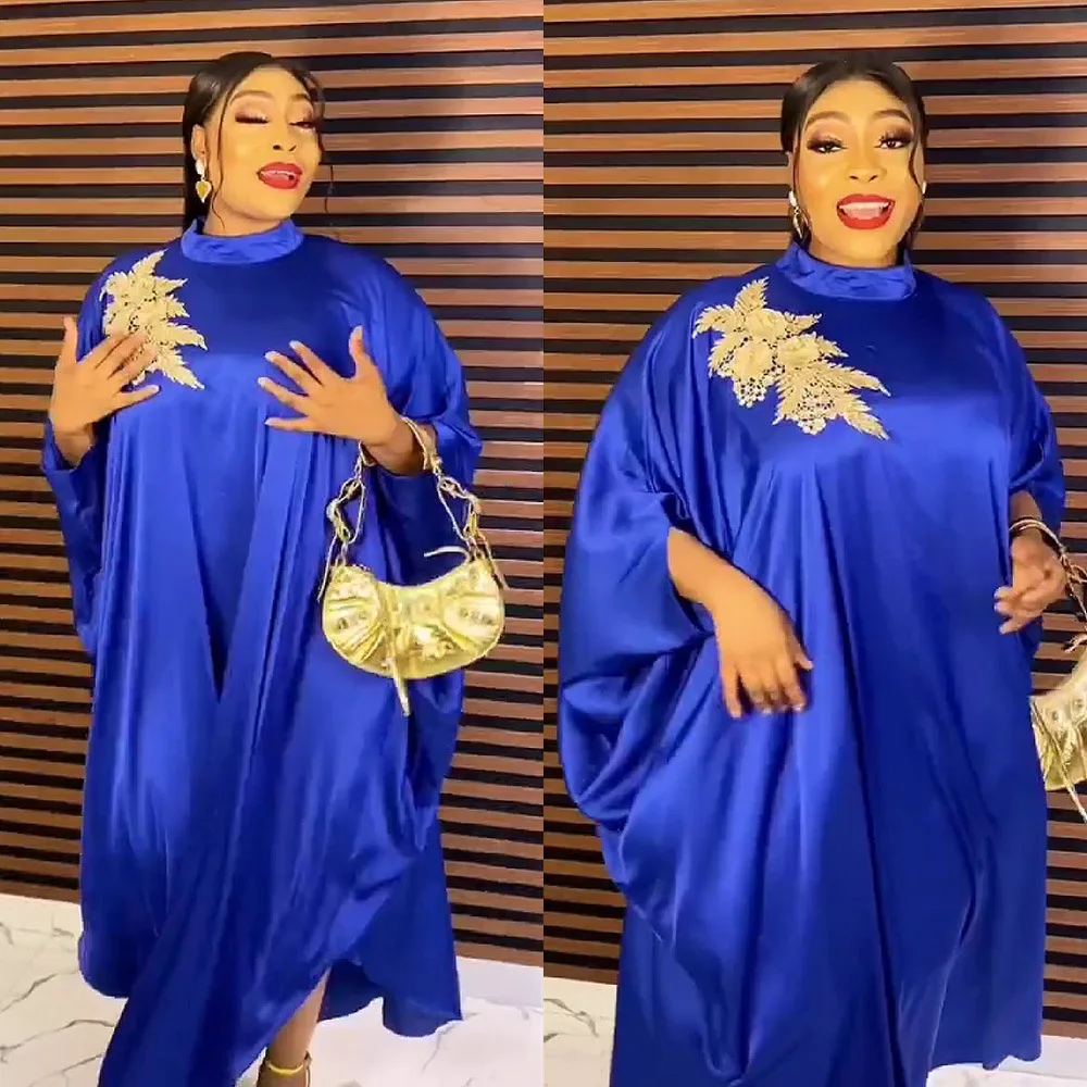 

African Dresses for Women 2023 Plus Size Africa Clothes Outfits Elegant Muslim Abaya Dubai Kaftan Slik Maxi Dress Boubou Robe
