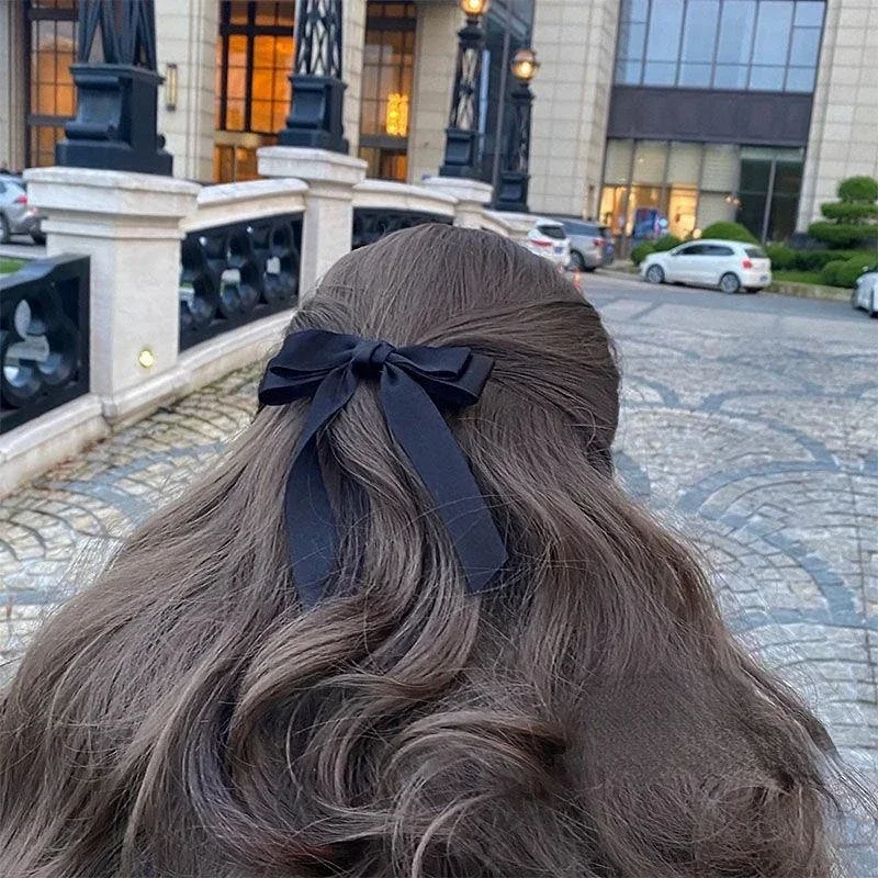 Lystrfac Fashion Fabric Hair Bow Hairpin for Women Girls Ribbon Hair Clips Black White Bow Top Clip Female Hair Accessories
