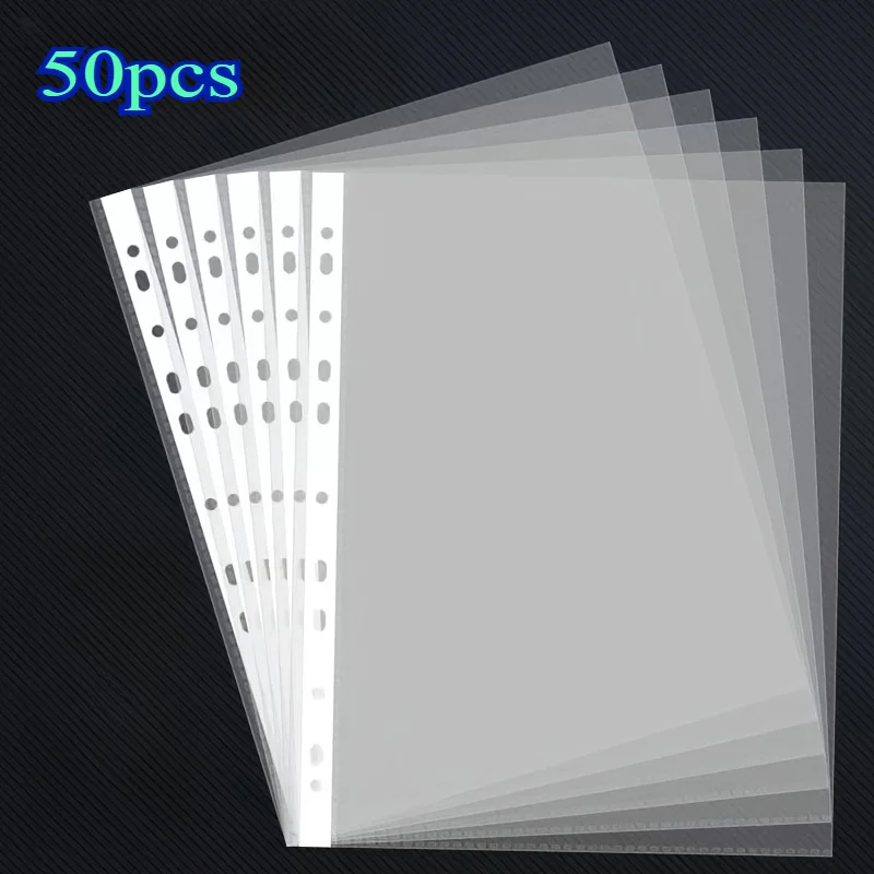 50/100 יחידות תיקיות פלסטיק A4 ברורות - 11 חורים 3 טבעות תואמות, מכסה מסמכים PP עמיד למשרד, בית ספר, בית