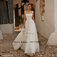 Customized Simple Square Collar Wedding Gowns A Line Elegant Tulle Classic Zipper Back Bride Dresses Vestido De Novia 2025 New 1