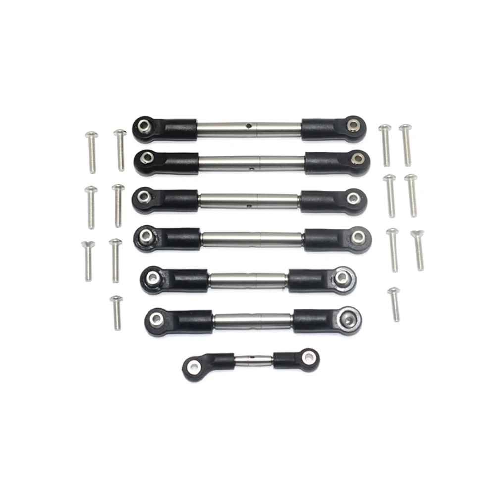 Maillons de cambrure GPM installés sur un Traxxas 1/10, réglage de la géométrie de suspension.