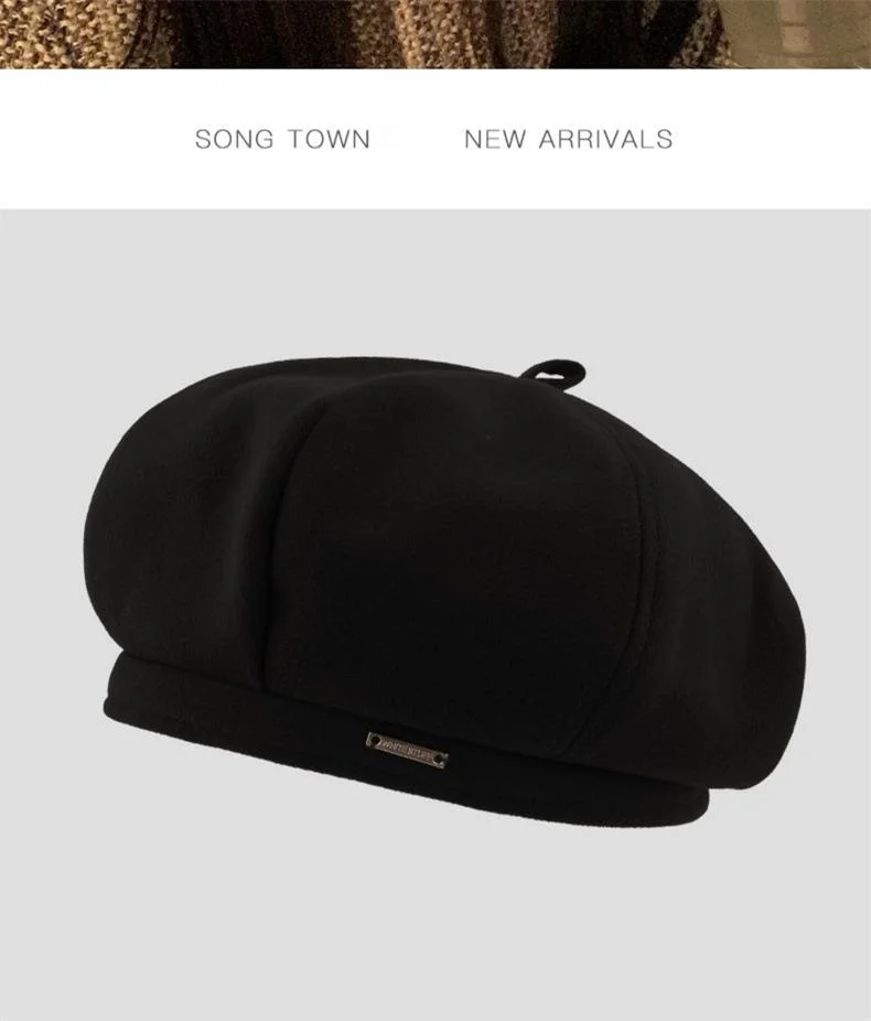 New Octagonal Hat, Women's Autumn/winter Woolen, Japanese Fashionable Belle Hat, Retro Versatile, Small Face Showing, Instagram Red Painter Hat_voghion.com