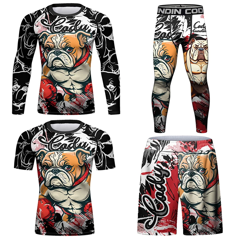 

Wholesale 2023 Men's Muay Thai MMA Kickboxing Sport Suit MMA BJJ Rashguard T Shirts Tops+Pants Gym Male Clothes Tracksuits
