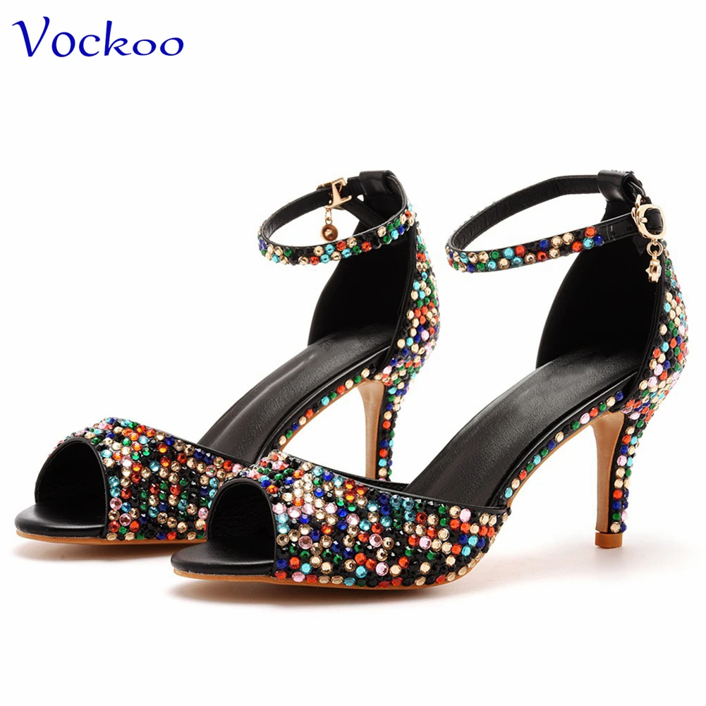 2024 New Fashion Sexy Style in Rainbow Color High Quality Mature Italian Women Shoes with Shinning Crystal for Party
