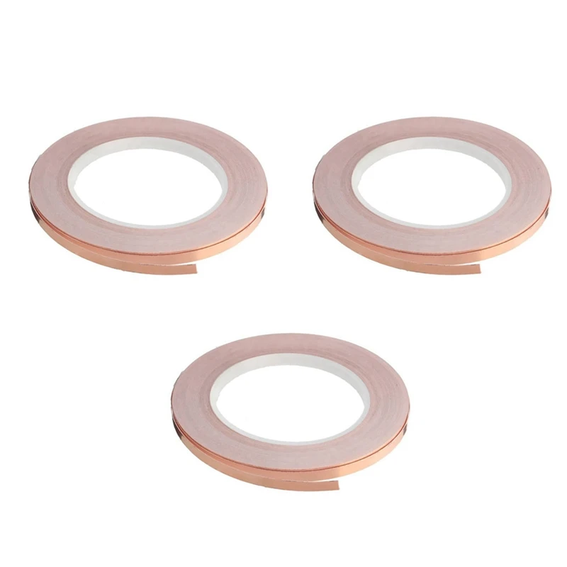 

3X Single-Sided Adhesive Copper Foil Tape Self-Adhesive Shielding Tape Anti-Interference Tape For Guitar (5Mmx20m)