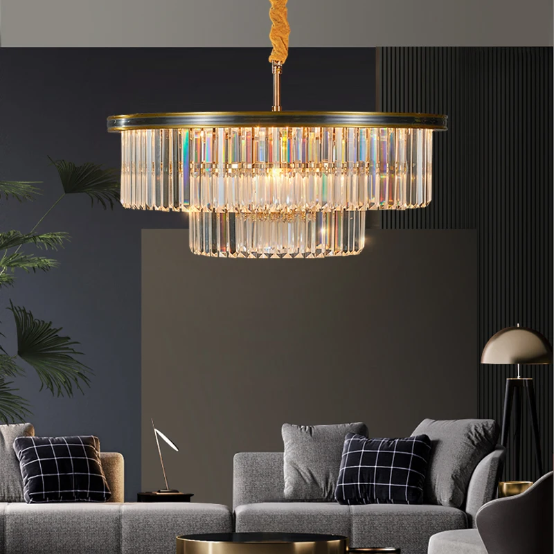 

Modern Crystal Chandelier Elegant K9 crystal Smoky Gray Crystal Suspension Lamparas for Cafe Restaurant Hotel