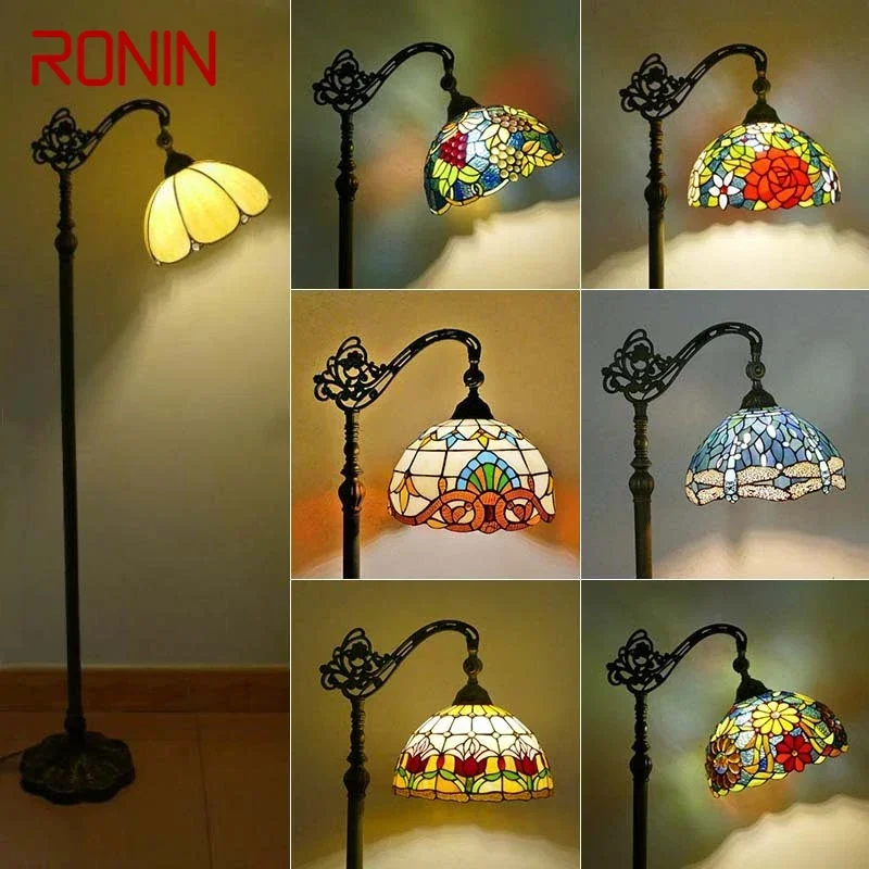 

RONIN Tiffany Floor Lamp American Retro Living Room Bedroom Lamp Country Stained Glass Floor Lamp