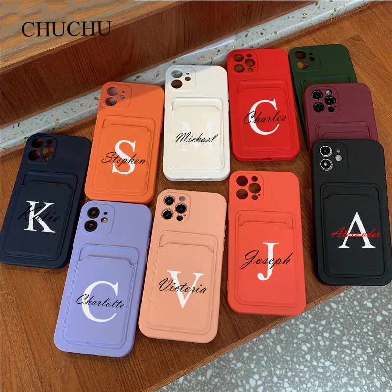 Custom Name Letters Leather Card Holder Case For iphone 14 13 12 11 Pro 14  Plus X XS XR 7 8 Plus Lattice Luxury Shockproof Cover - AliExpress