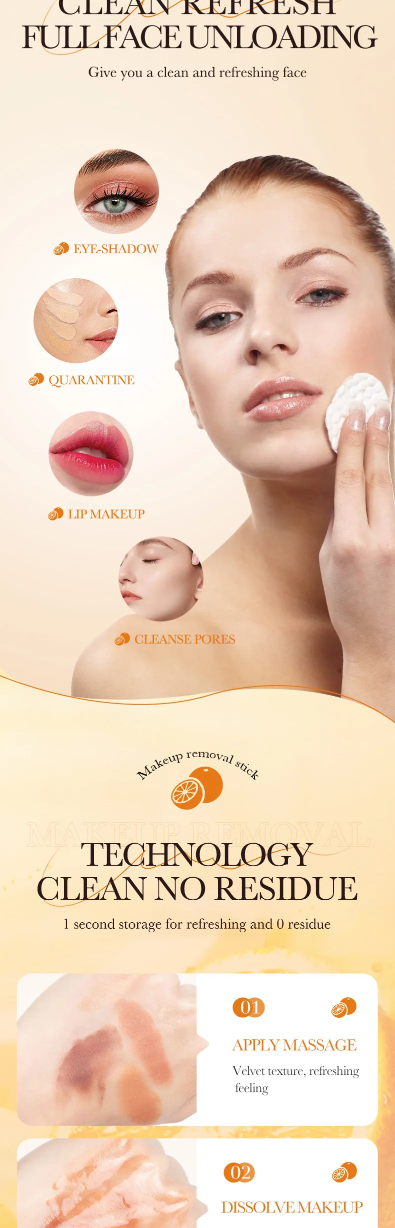 Description Picture 5 of itemCitrus Portable Makeup Remover Stick Deep Cleansing Balm Gel Cream Stick Remover Lip makeup Cosmetics Moisturizing skin Korean