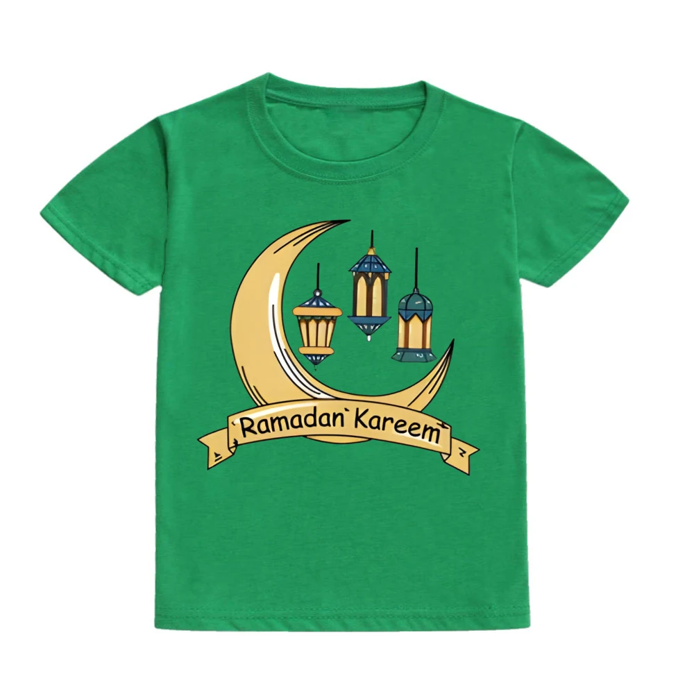 Ramadan&Moon Graphic Print Kids T-shirts Round Neck Boy Girl Tee Tops Short Sleeves T-shirt Summer Sports Child Clothing 3