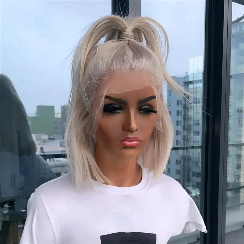 Free Part Soft Long Blonde Silky Straight Lace Front Wig for Women Baby hair Daily Glueless Preplucked Heat Resistant Fiber