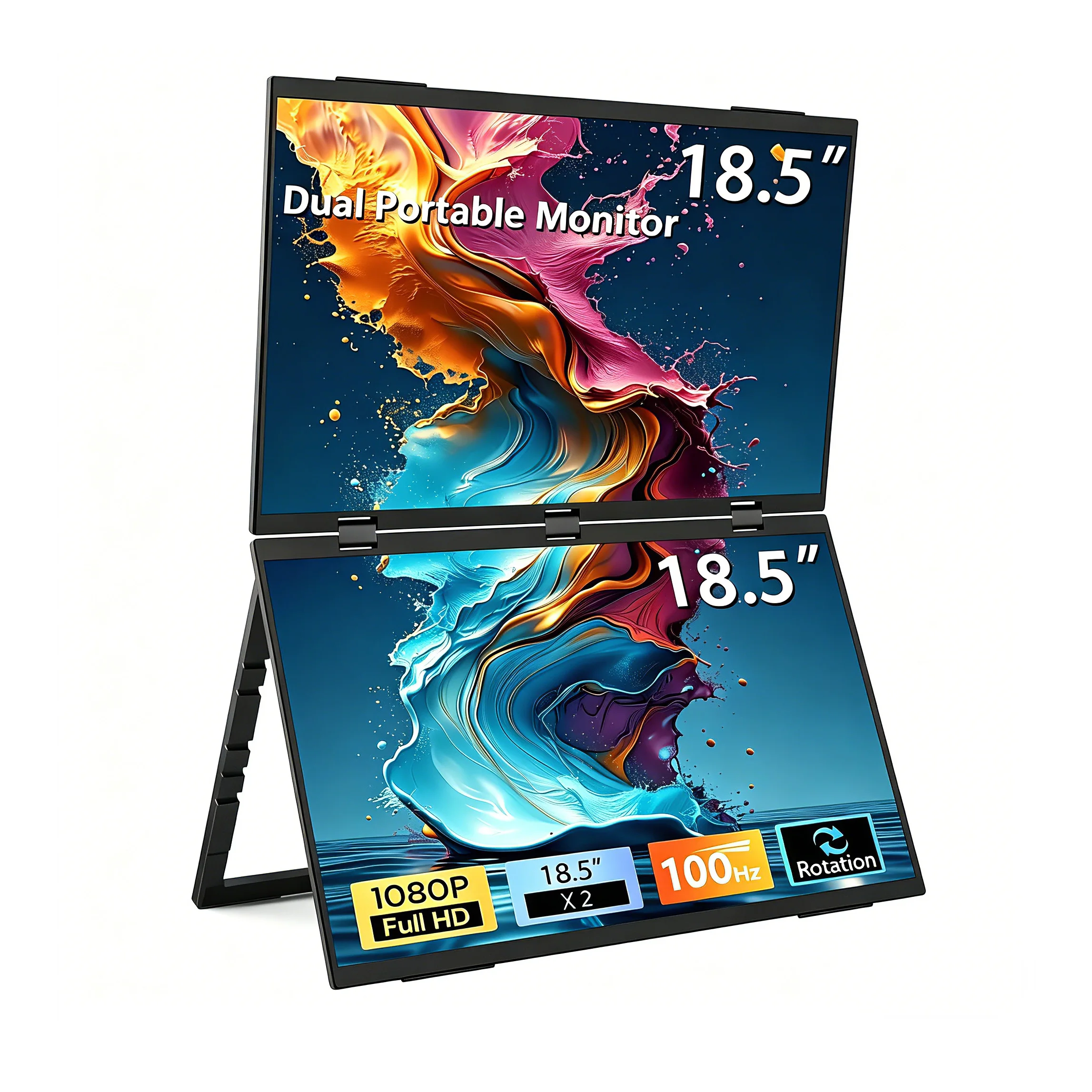 AHXJKA 18.5인치 100HZ 듀얼 휴대용 모니터 100%sRGB FHD IPS 타입-C 미니 HDMI 지원 노트북, 휴대폰, PS4/5, Xbox, Mac, 스위치, PC용