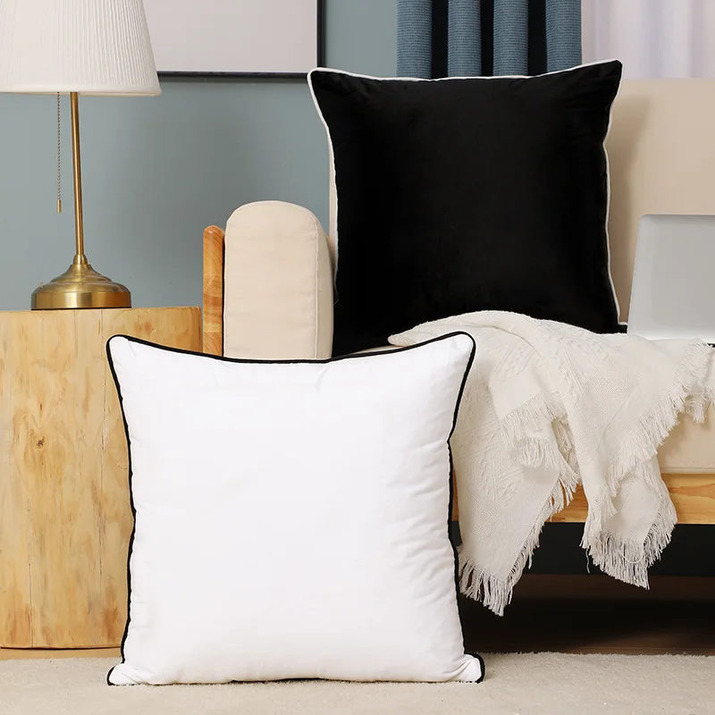 Schwarz Weiß Solide Samt Kissenbezug Home Dekoration Kissenbezug Velours Kissenbezug Wohnzimmer Sofa Kissen 45x45/50x50/30x50 – Detail 9