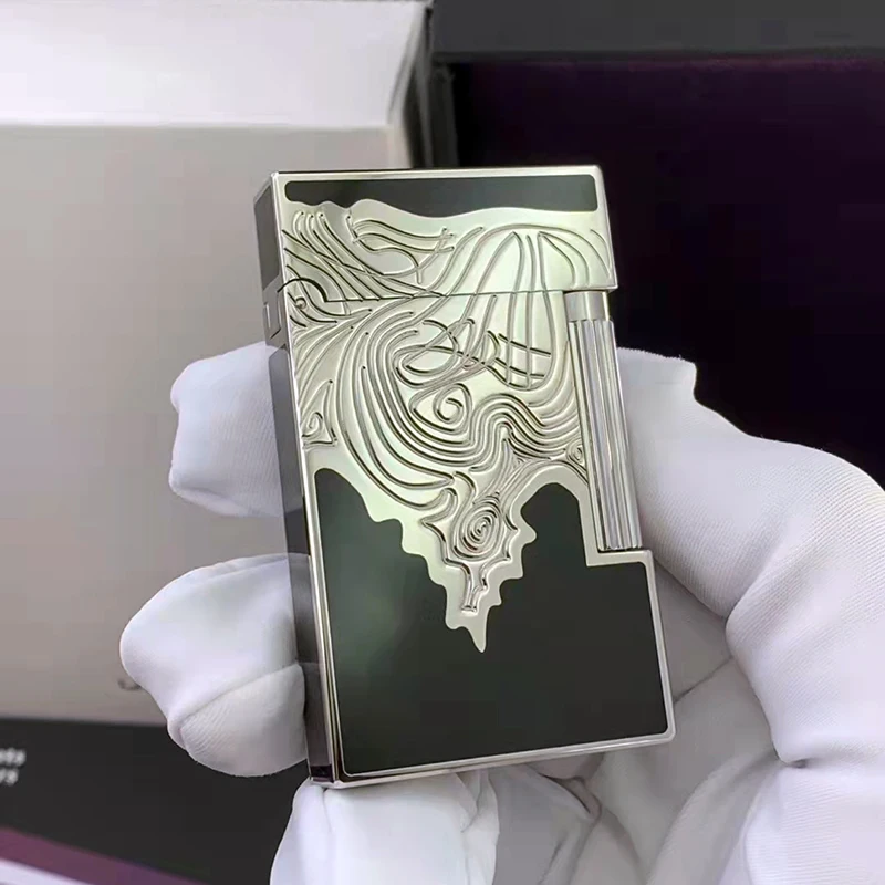 

2024 Dupont Retro Gas Lighter Clear Ping Sound Brass Classic Engraved Lighters Smoking Tools Christmas Gift for Cigarette Men