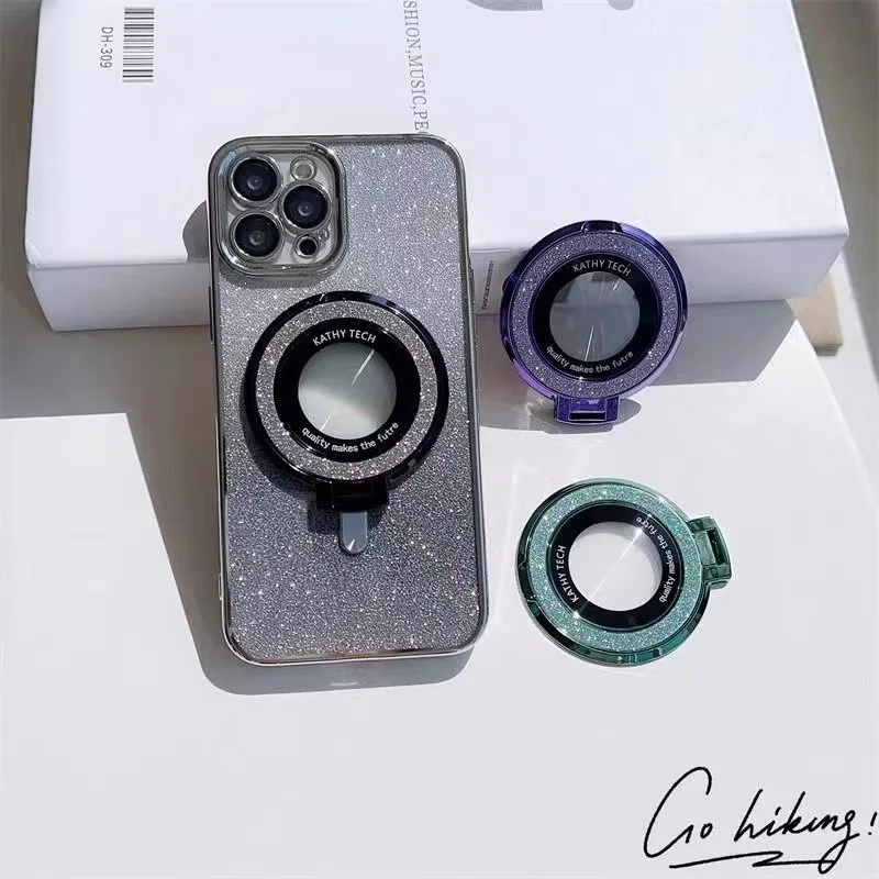 Mobile Phone Ring Holder Bling Glitter For Magsafe Portable Cell phone Stand Removable Grip For iPhone 15 14 Samsung