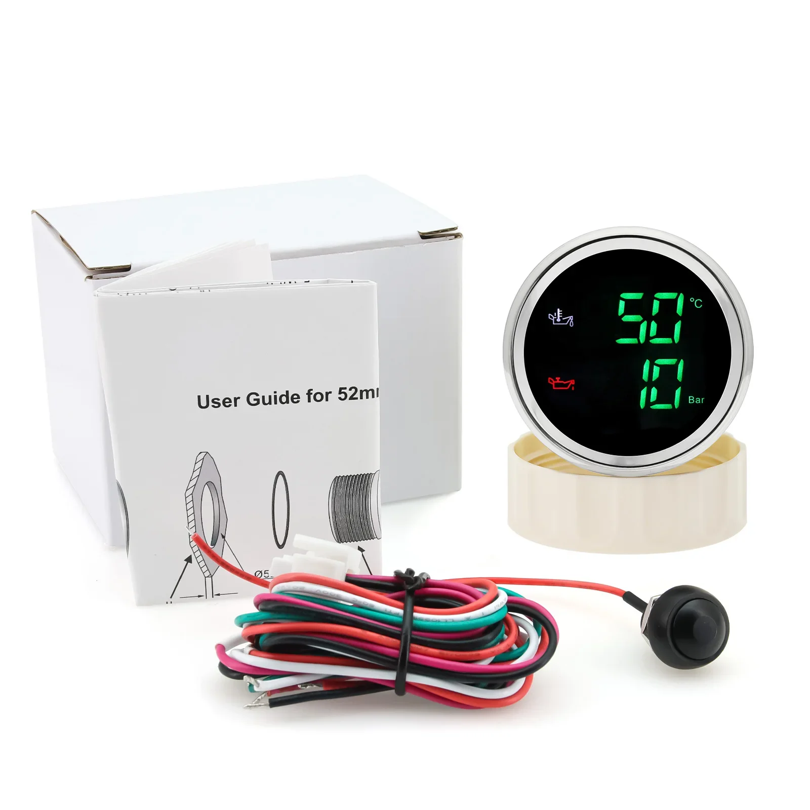 Digital Display Gauge Automotive Gauge Digital 2 IN 1 Oil Temperature+Oil Pressure Gauge 52mm Gauge with Oil Press/Oil Temp Sensor for Car Boat 12V 24V