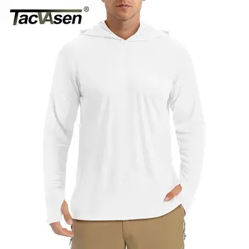 TACVASEN 남성용 긴팔 자외선 차단 티셔츠, UPF50 + 퍼포먼스 하이킹 티셔츠, 러닝 속건성 후드 풀오버 상의, 여름