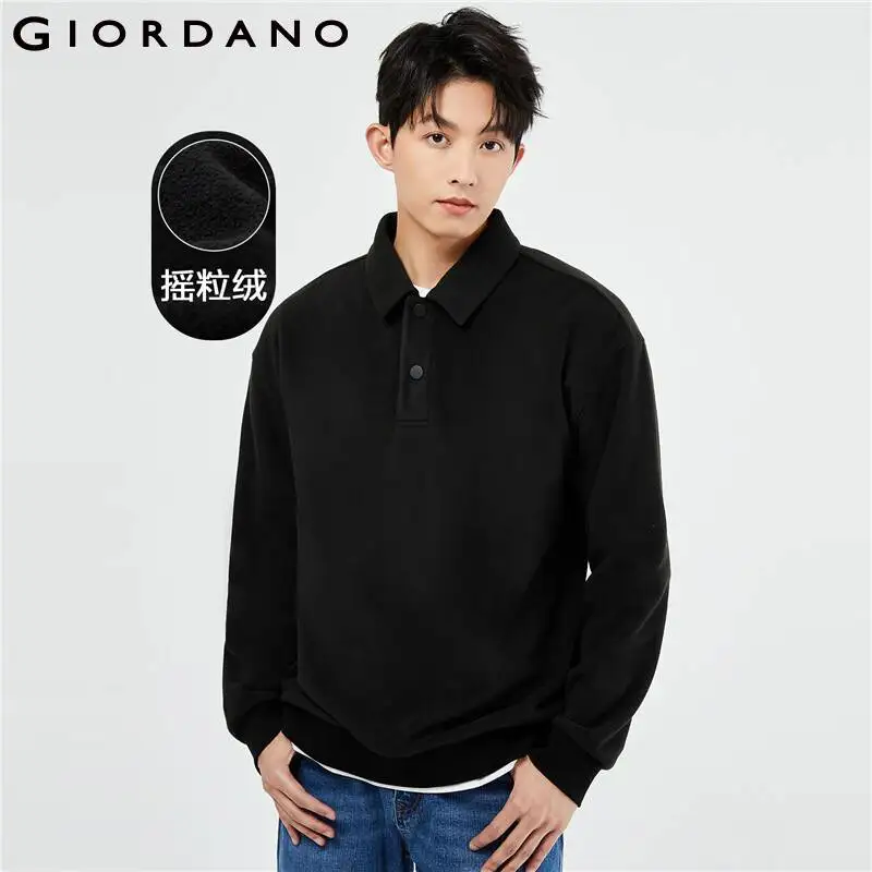 

GIORDANO Men Polo Shirts Polar Fleece Long Sleeve Warm Polo Shirts Solid Color Simple Fashion Casual Loose Polo Shirts 01013787G