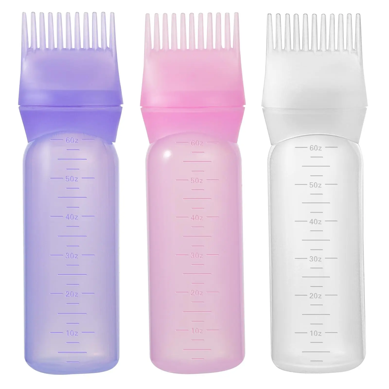 3Pc Root Comb Applicator Bottle 6oz Hair Dye Applicator Brush for Hair Root Comb Color Applicator Bottle with Graduated Scale