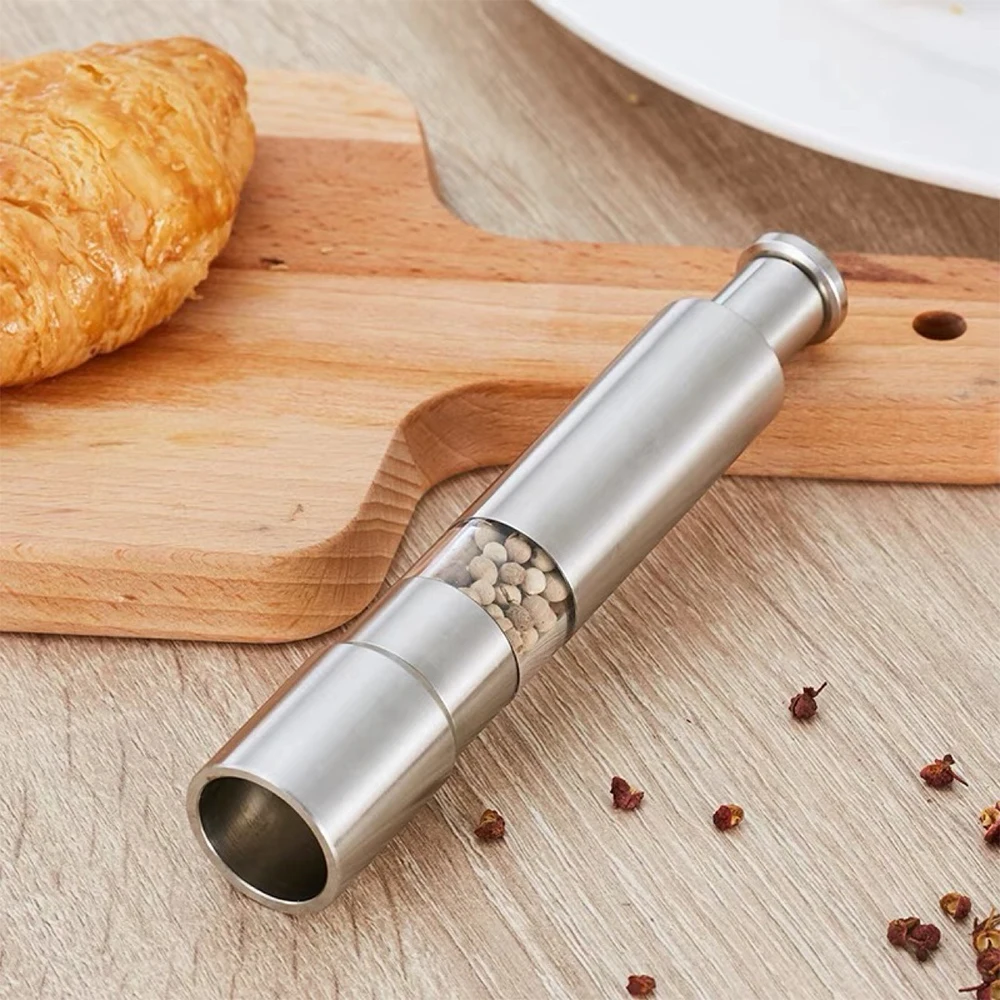 Thumb Push Pepper Mill Portable Press Manual Pepper Coarse Salt Grinder Stainless Steel Spice Grinder Mini Kitchen Assistant
