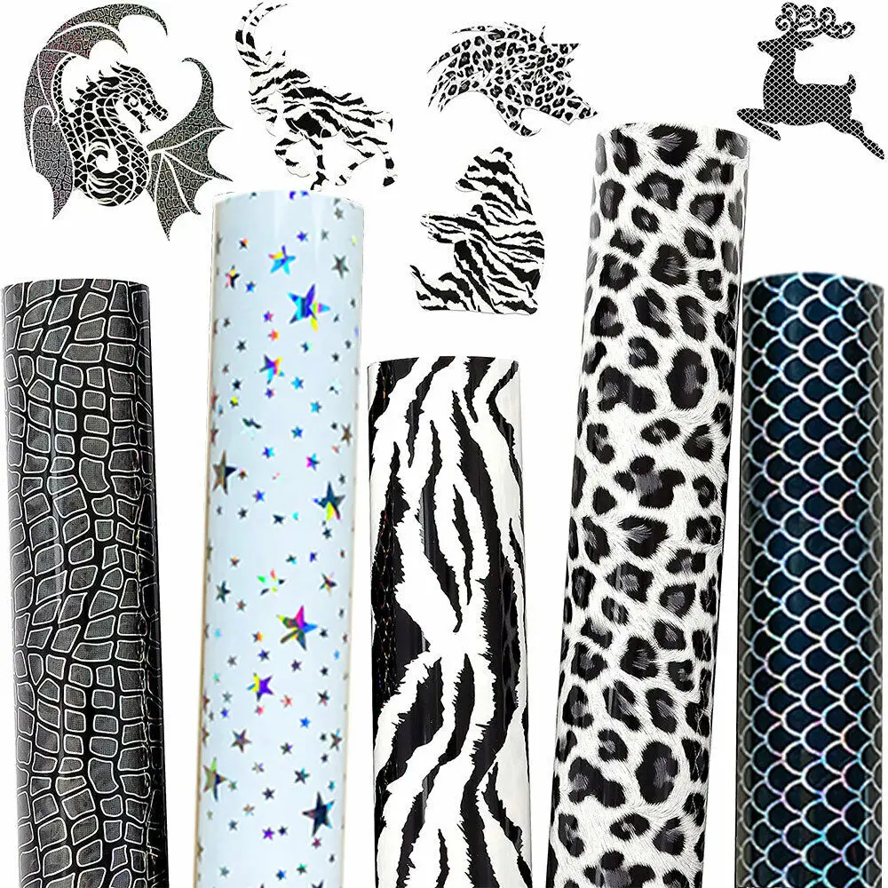 8pcs/set 30x25cm Heat Transfer Vinyl Black and White Animal Print HTV Bundle Leopard Zebra Iron on Tshirts Bags Film for Cut