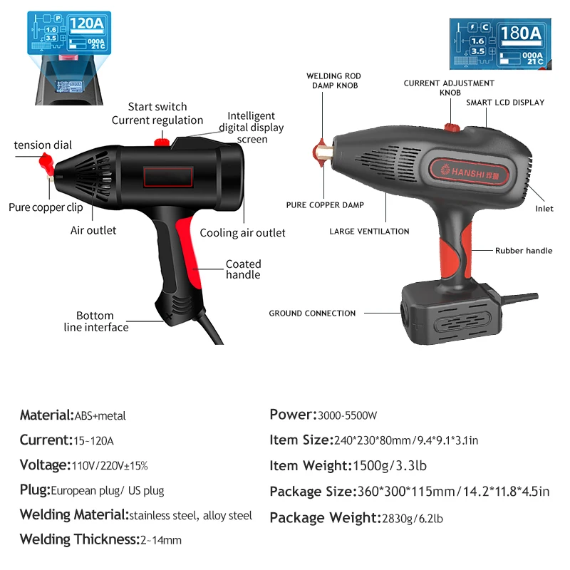 3000W Handheld Portable Arc Welding Machine Electric Welding Machine Automatic Digital Intelligent Current Regulated 110-220V